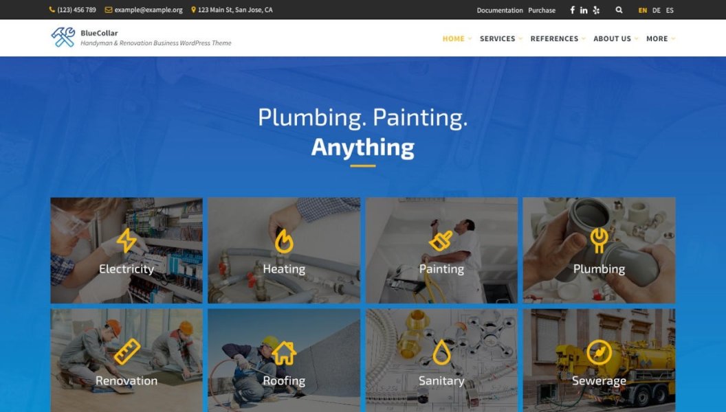 Подробнее о статье BlueCollar — тема для WordPress, посвященная ремесленникам и ремонтному бизнесу | Темы WordPress
