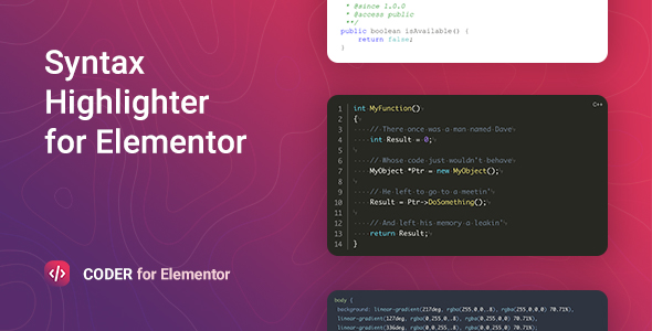 Вы сейчас просматриваете Coder – подсветка синтаксиса для Elementor | Плагины WordPress