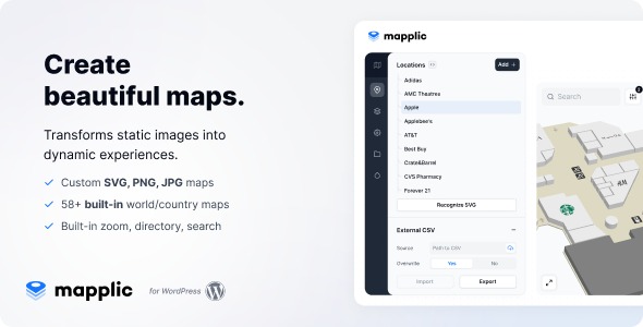 Подробнее о статье Mapplic — интерактивные карты для WordPress с уникальными возможностями | Плагины WordPress