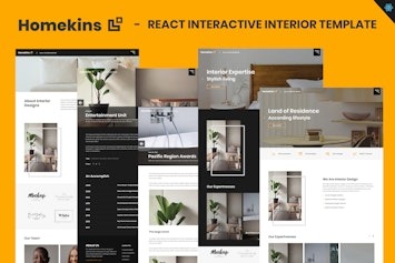 Подробнее о статье Homekins — интерактивный шаблон для интерьера на React с плавной анимацией | HTML шаблоны