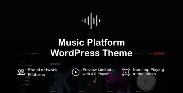 Подробнее о статье Waveme — тема WordPress для создания музыкальных платформ | Темы WordPress