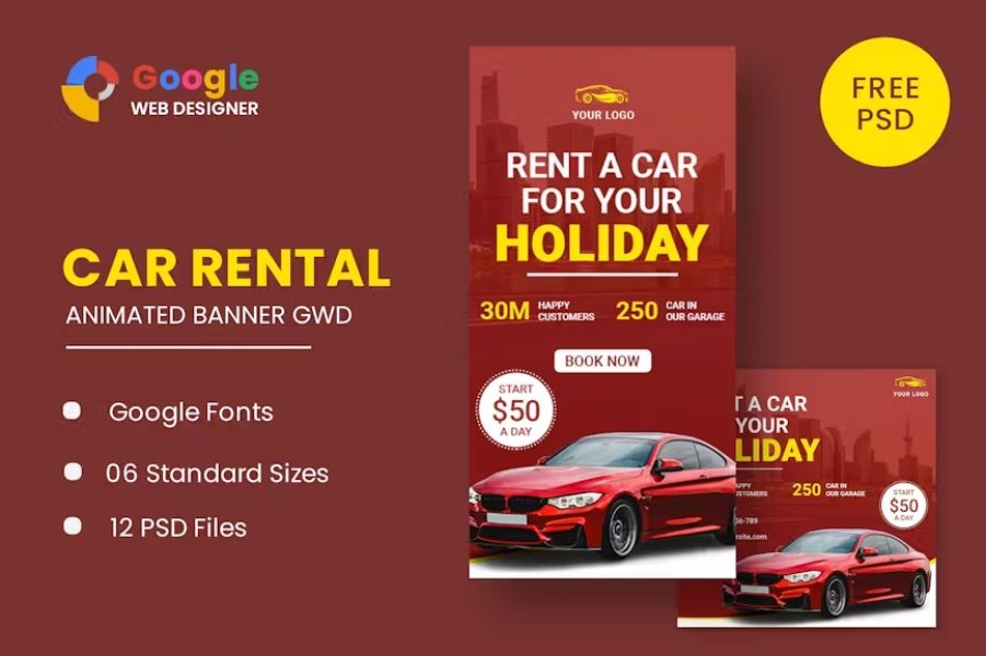 Вы сейчас просматриваете Rent Car HTML5 Banner Ads – баннеры для автопроката | HTML шаблоны